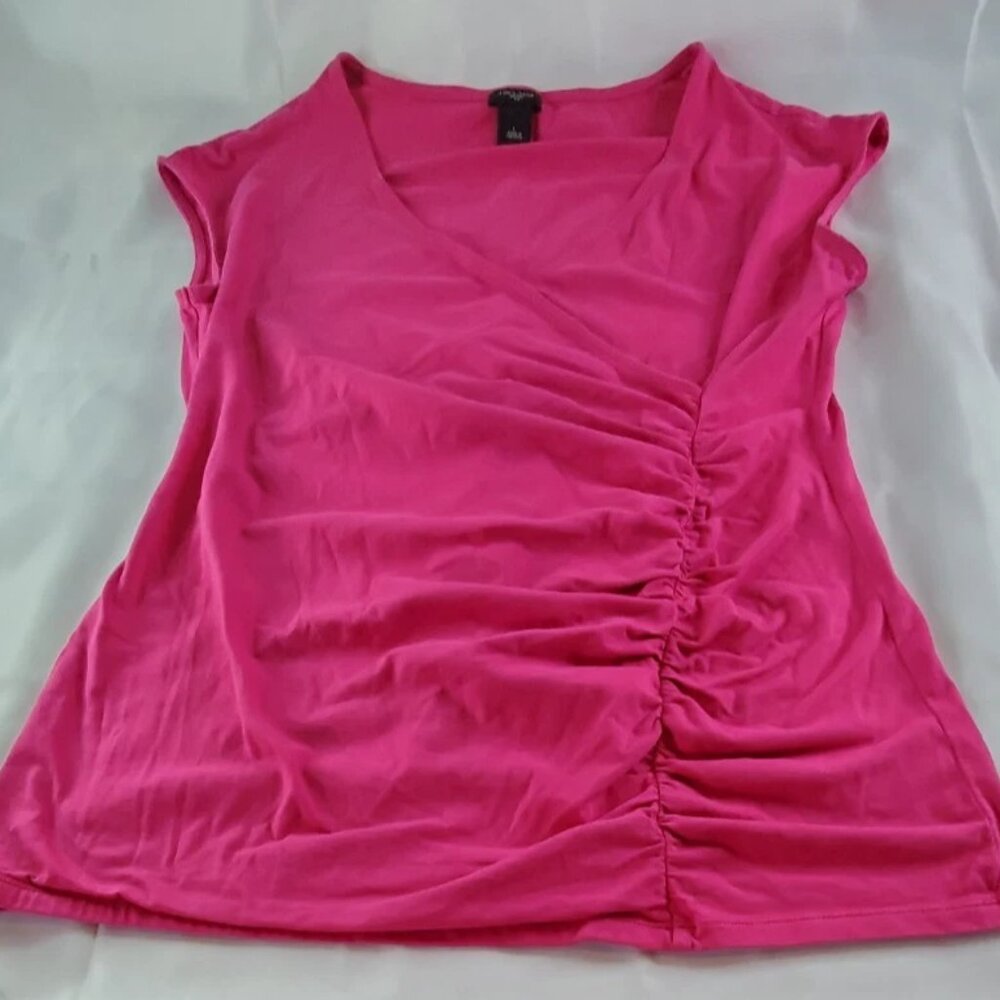 Ann Taylor pink ruched front V-neckline sleeveless shirt size L